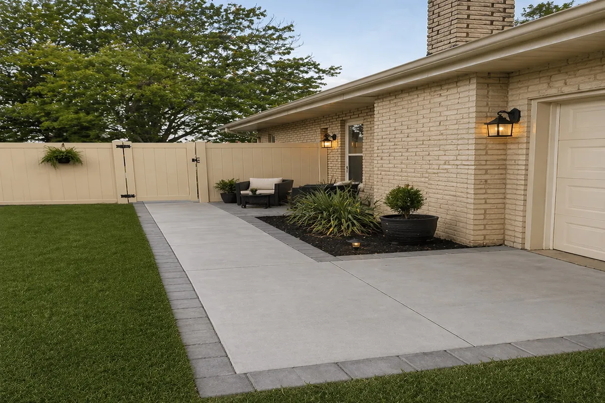 Walkway concrete installation in backyard of home